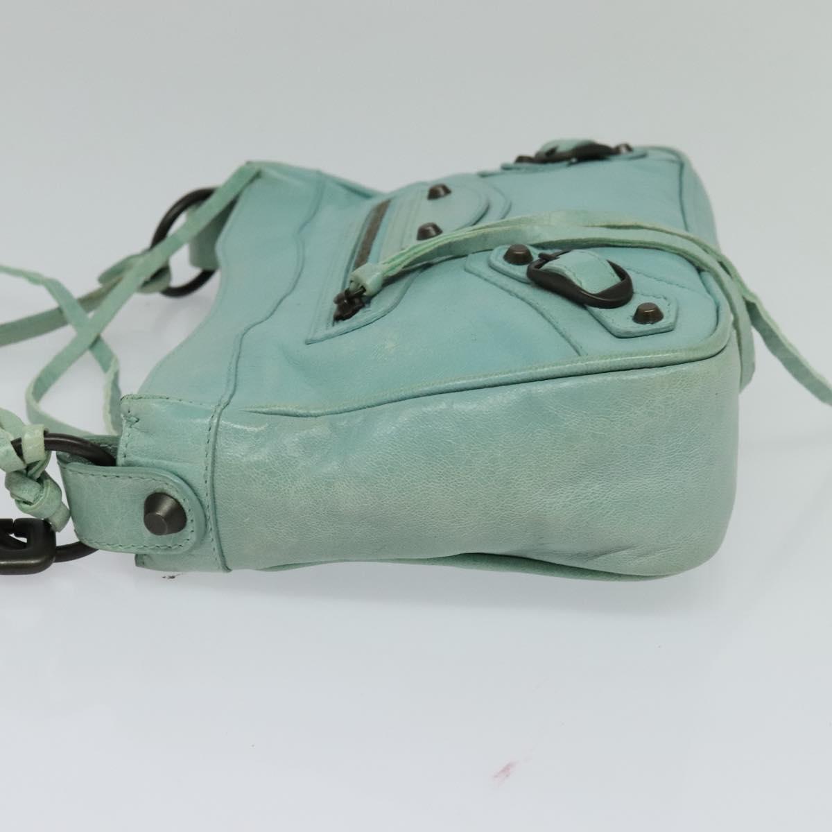 BALENCIAGA The Shoulder Bag Leather Light Blue 138226 Auth MX037