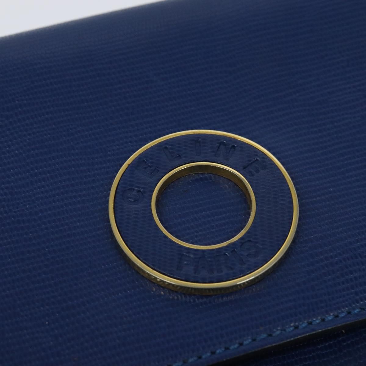 CELINE Shoulder Bag Leather Blue Gold Auth MX045