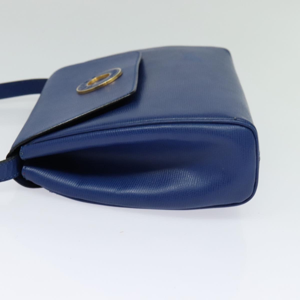 CELINE Shoulder Bag Leather Blue Gold Auth MX045