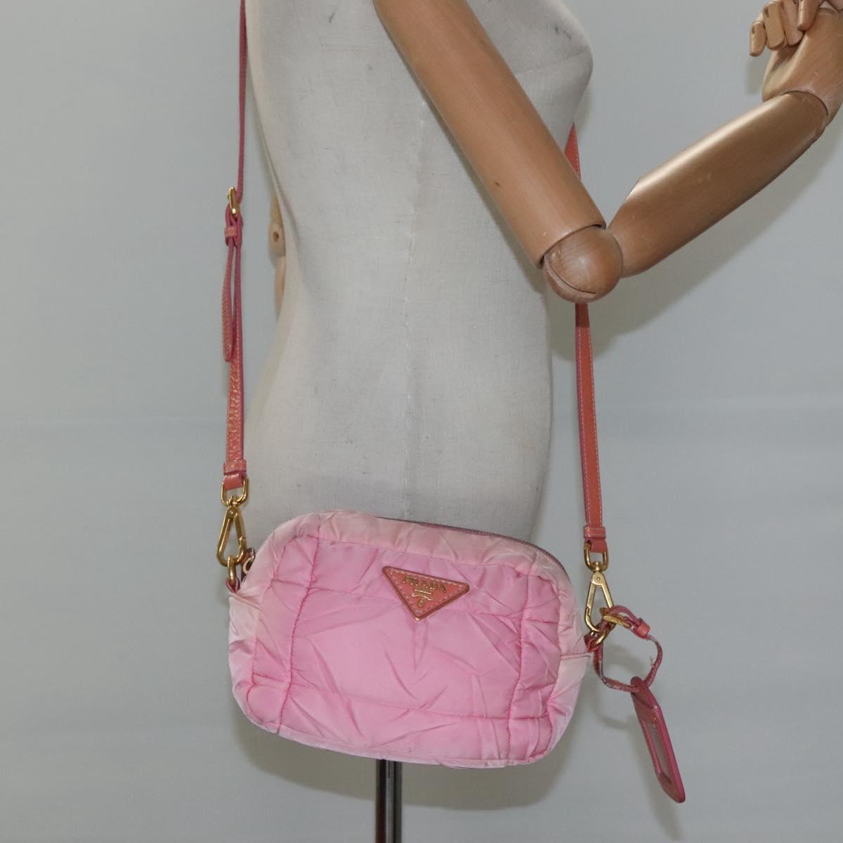 PRADA Shoulder Bag Nylon Pink Gold Auth MX052