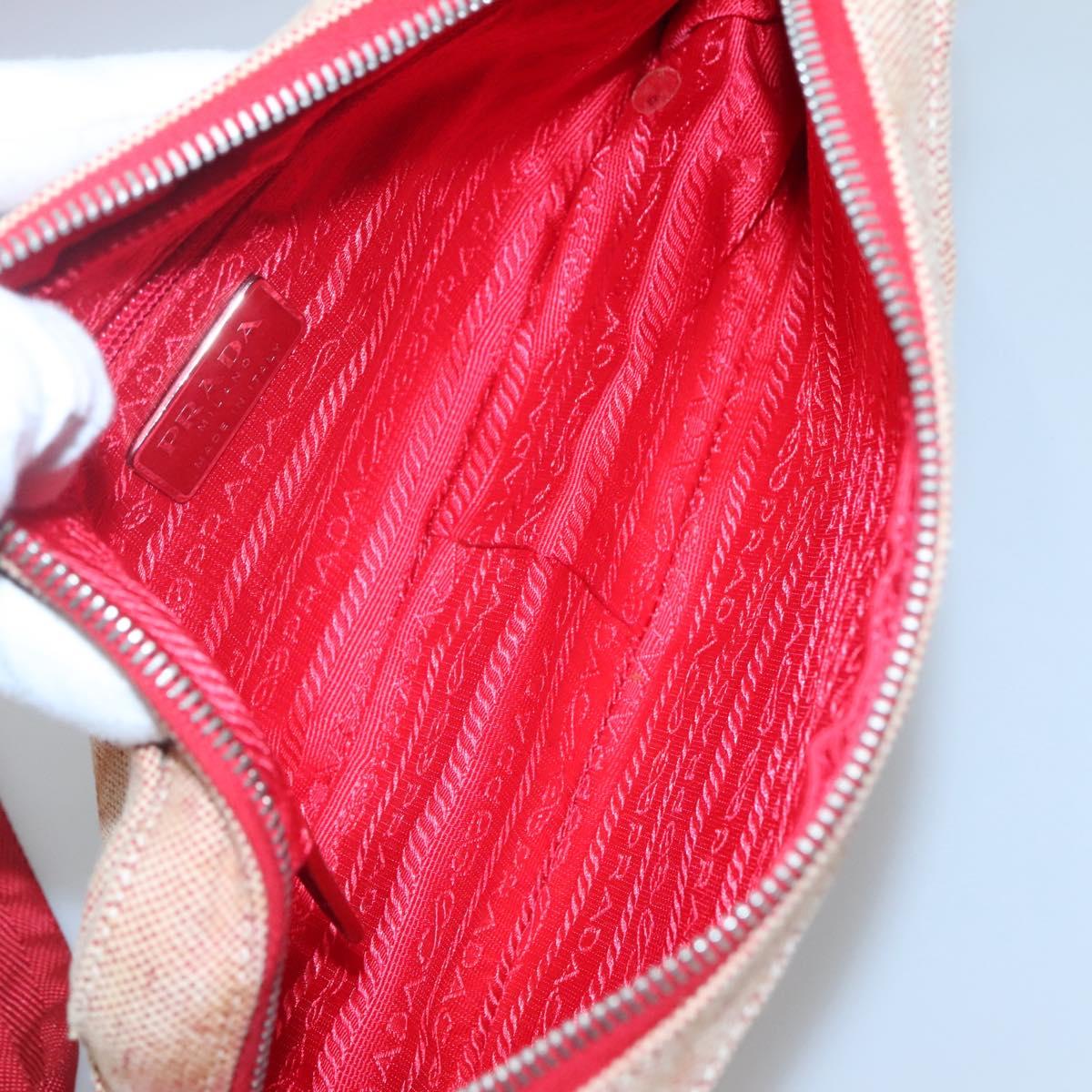 PRADA Sports Shoulder Bag Canvas Beige Red Auth MX065
