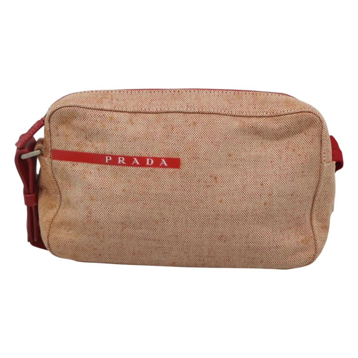 PRADA Sports Shoulder Bag Canvas Beige Red Auth MX065