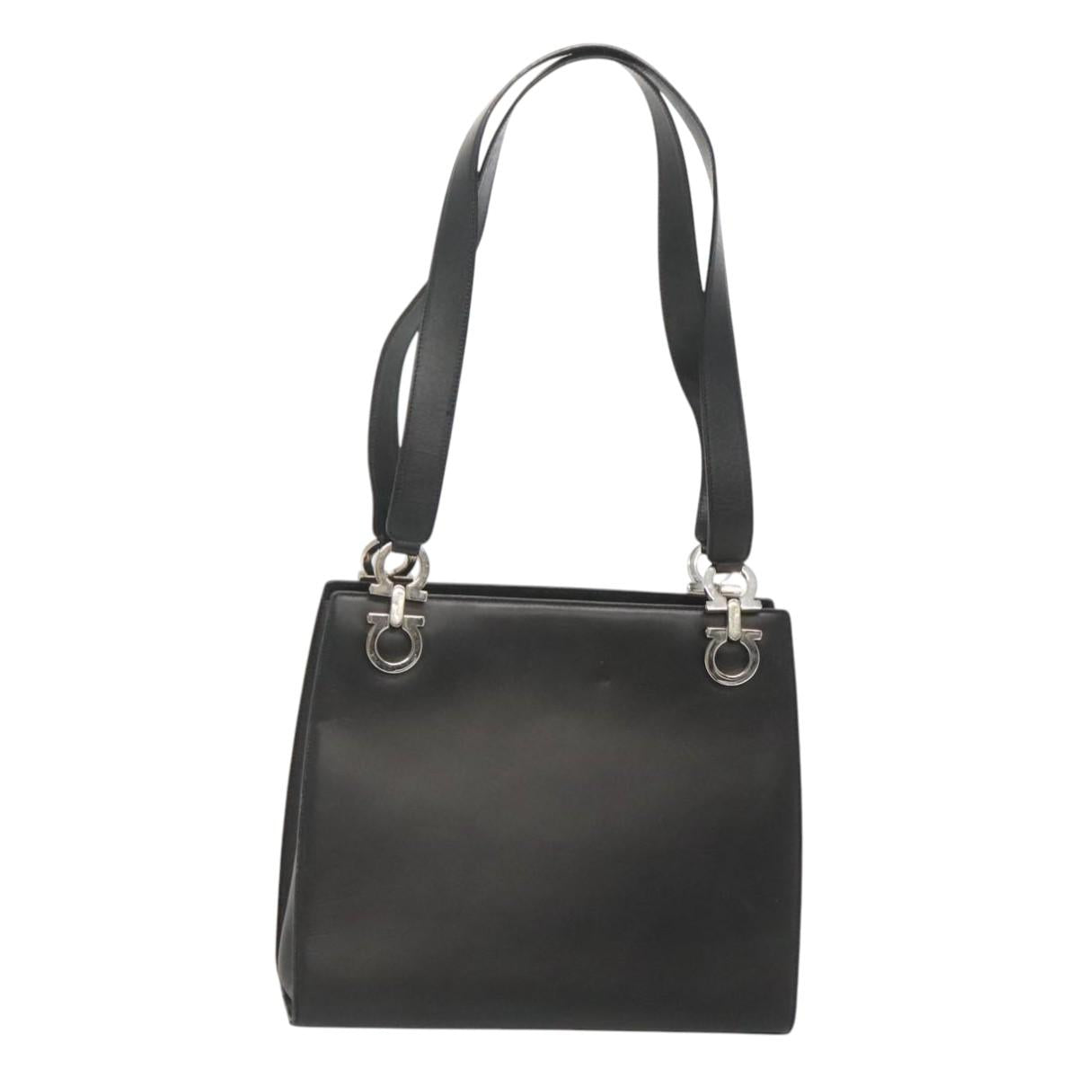 Salvatore Ferragamo Gancini Shoulder Bag Leather Black Silver Auth MX070