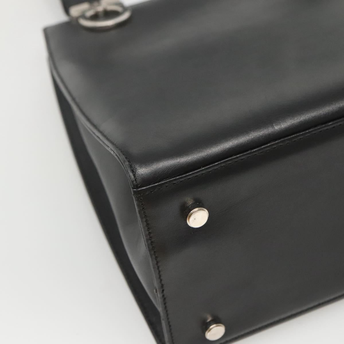 Salvatore Ferragamo Gancini Shoulder Bag Leather Black Silver Auth MX070