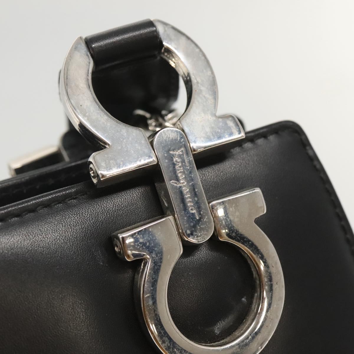 Salvatore Ferragamo Gancini Shoulder Bag Leather Black Silver Auth MX070