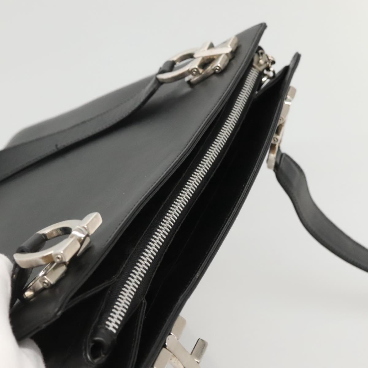 Salvatore Ferragamo Gancini Shoulder Bag Leather Black Silver Auth MX070