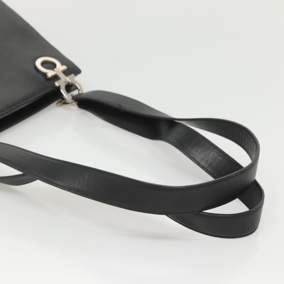 Salvatore Ferragamo Gancini Shoulder Bag Leather Black Silver Auth MX070