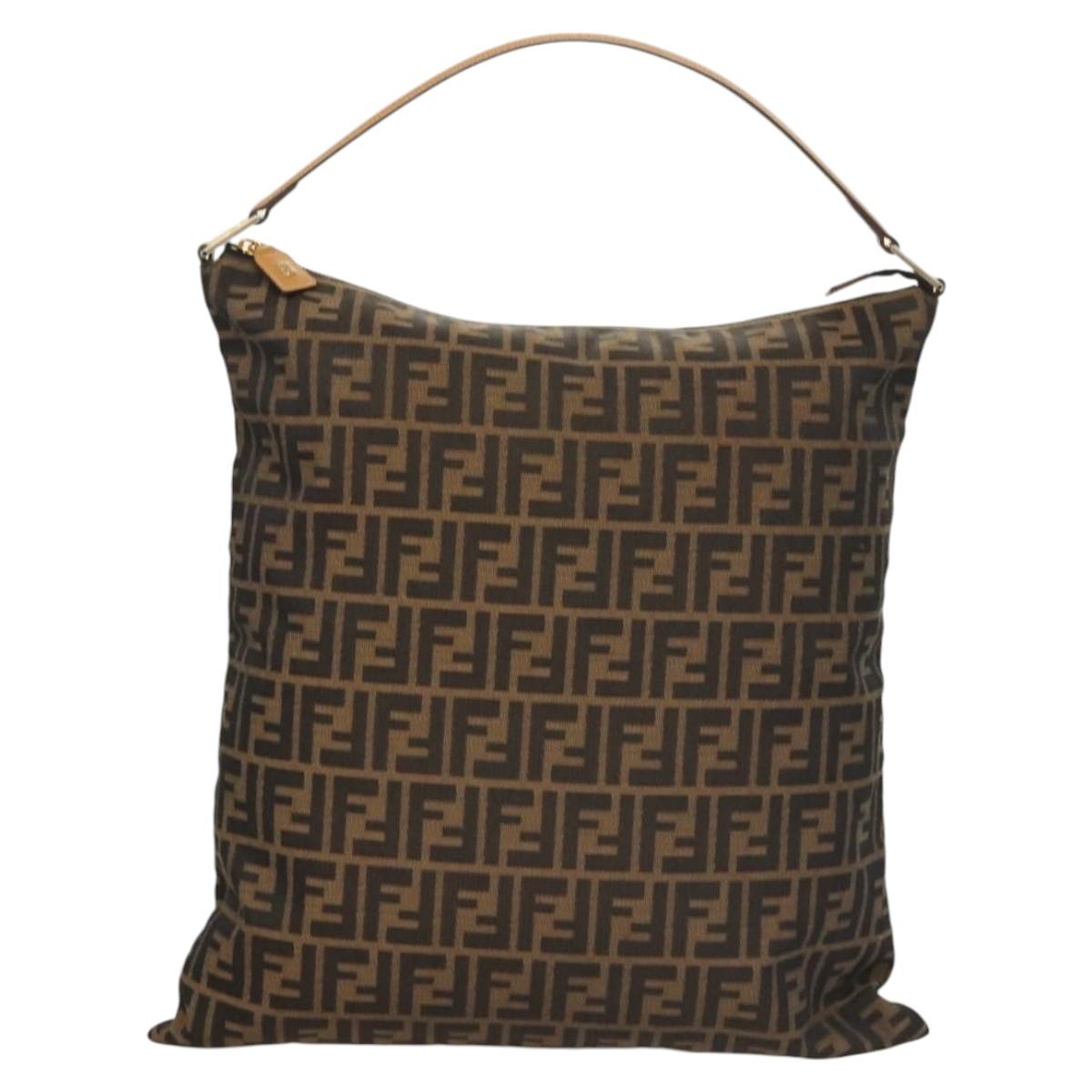 FENDI Zucca Canvas Shoulder Bag Black Brown Auth MX072V