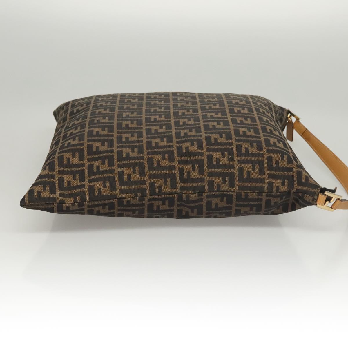FENDI Zucca Canvas Shoulder Bag Black Brown Auth MX072V