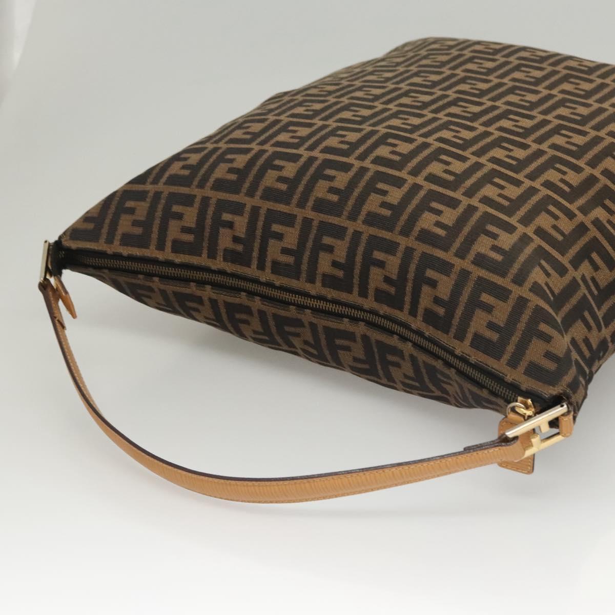 FENDI Zucca Canvas Shoulder Bag Black Brown Auth MX072V