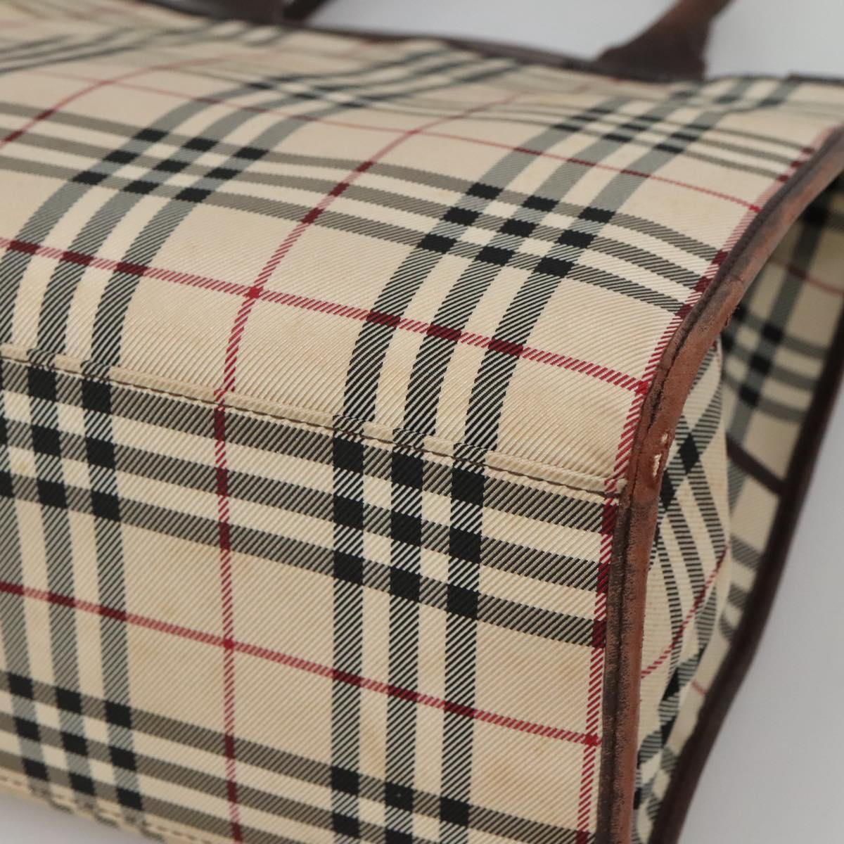 BURBERRY Nova Check Hand Bag Canvas Beige Auth MX078