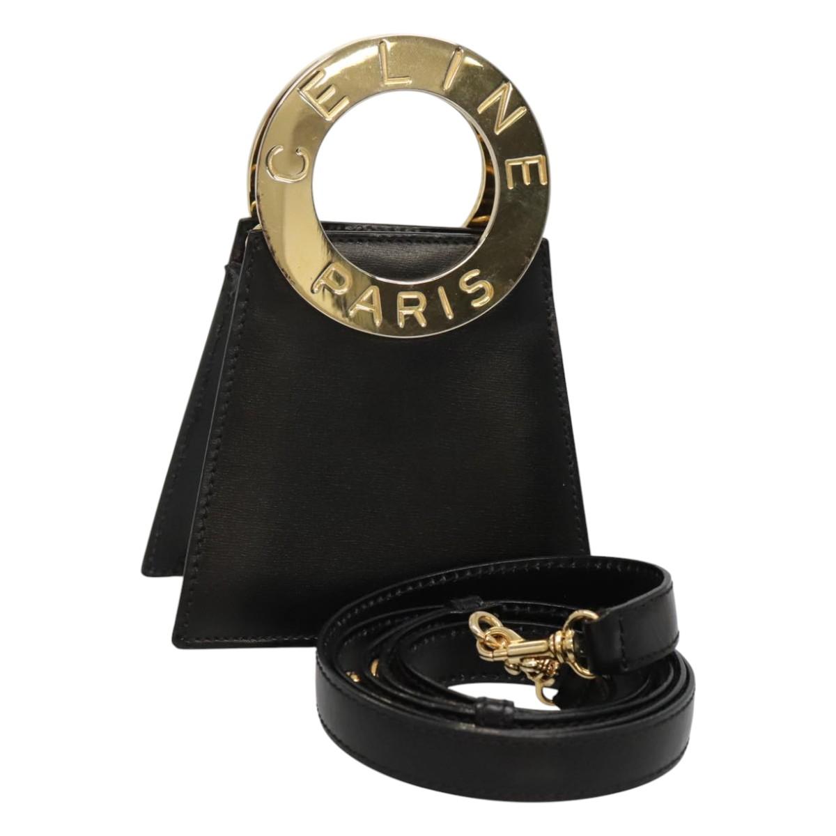 CELINE Shoulder Bag Leather Black Gold Auth MX093A