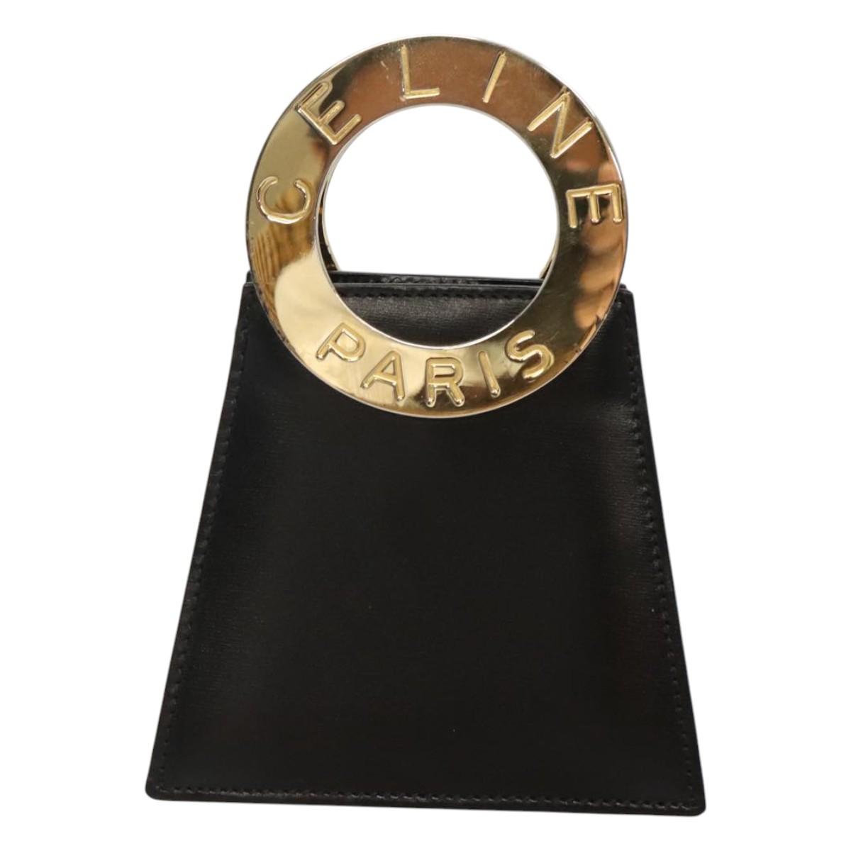 CELINE Shoulder Bag Leather Black Gold Auth MX093A