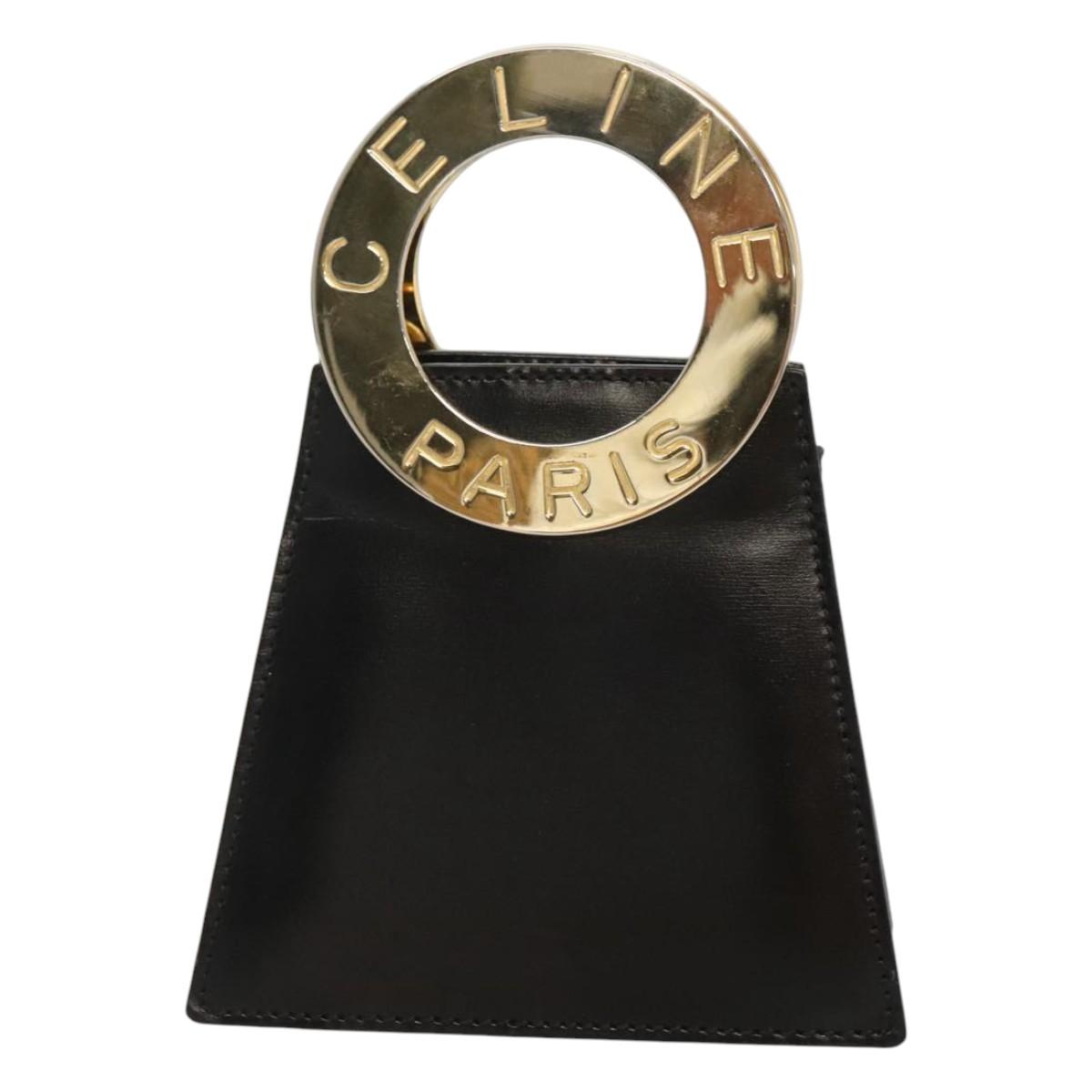 CELINE Shoulder Bag Leather Black Gold Auth MX093A