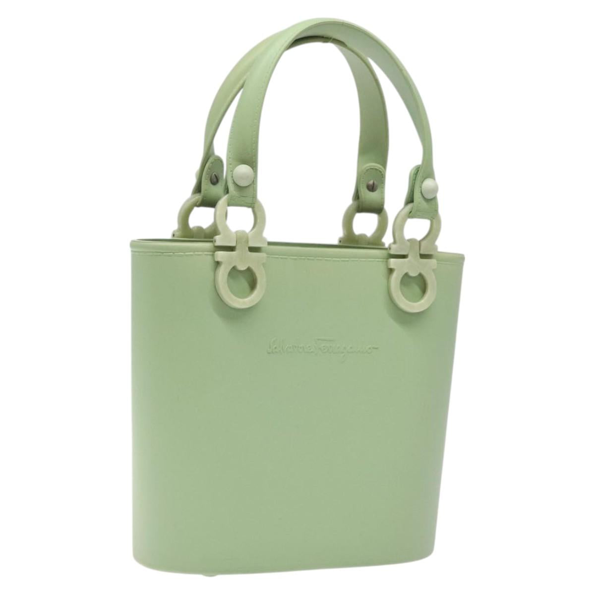 Salvatore Ferragamo Gancini Hand Bag Rubber Green Auth MX099