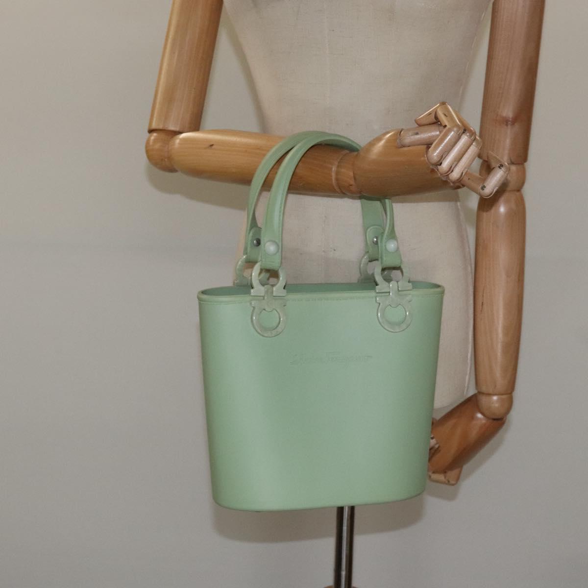 Salvatore Ferragamo Gancini Hand Bag Rubber Green Auth MX099