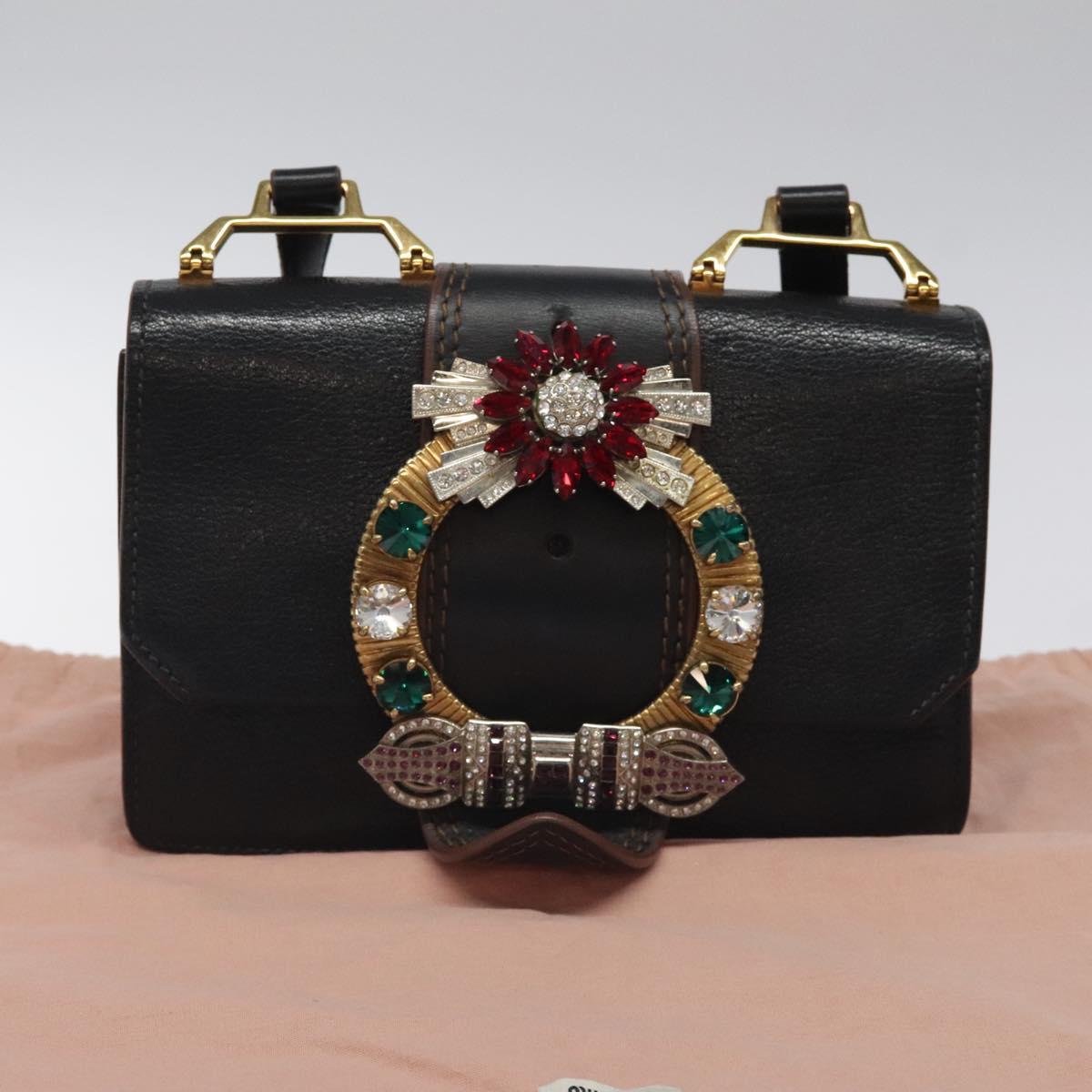 Miu Miu Shoulder Bag Leather Black Gold Auth MX101V