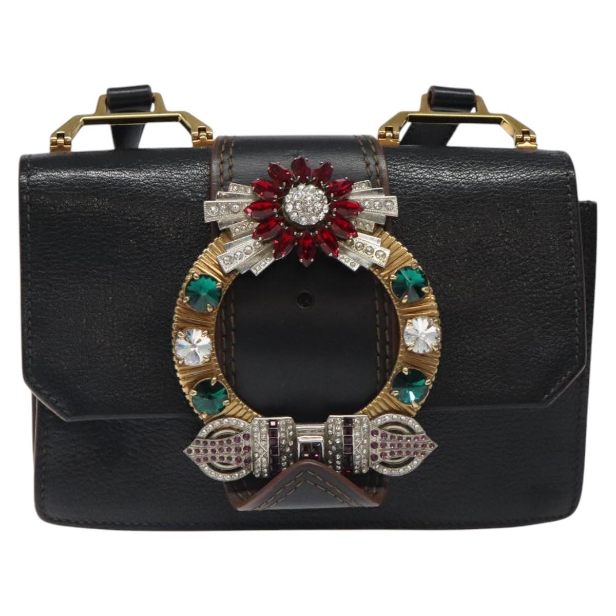 Miu Miu Shoulder Bag Leather Black Gold Auth MX101V