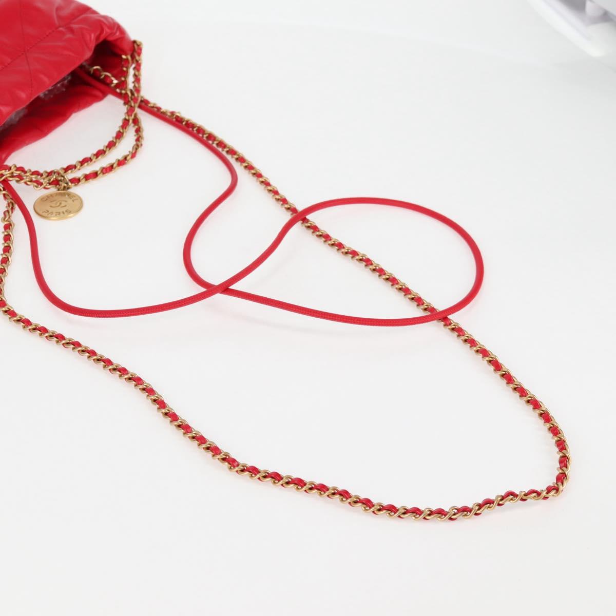 CHANEL Chanel 22 Matelasse Chain Hand Bag Leather 2way Red Gold CC Auth MX106SM