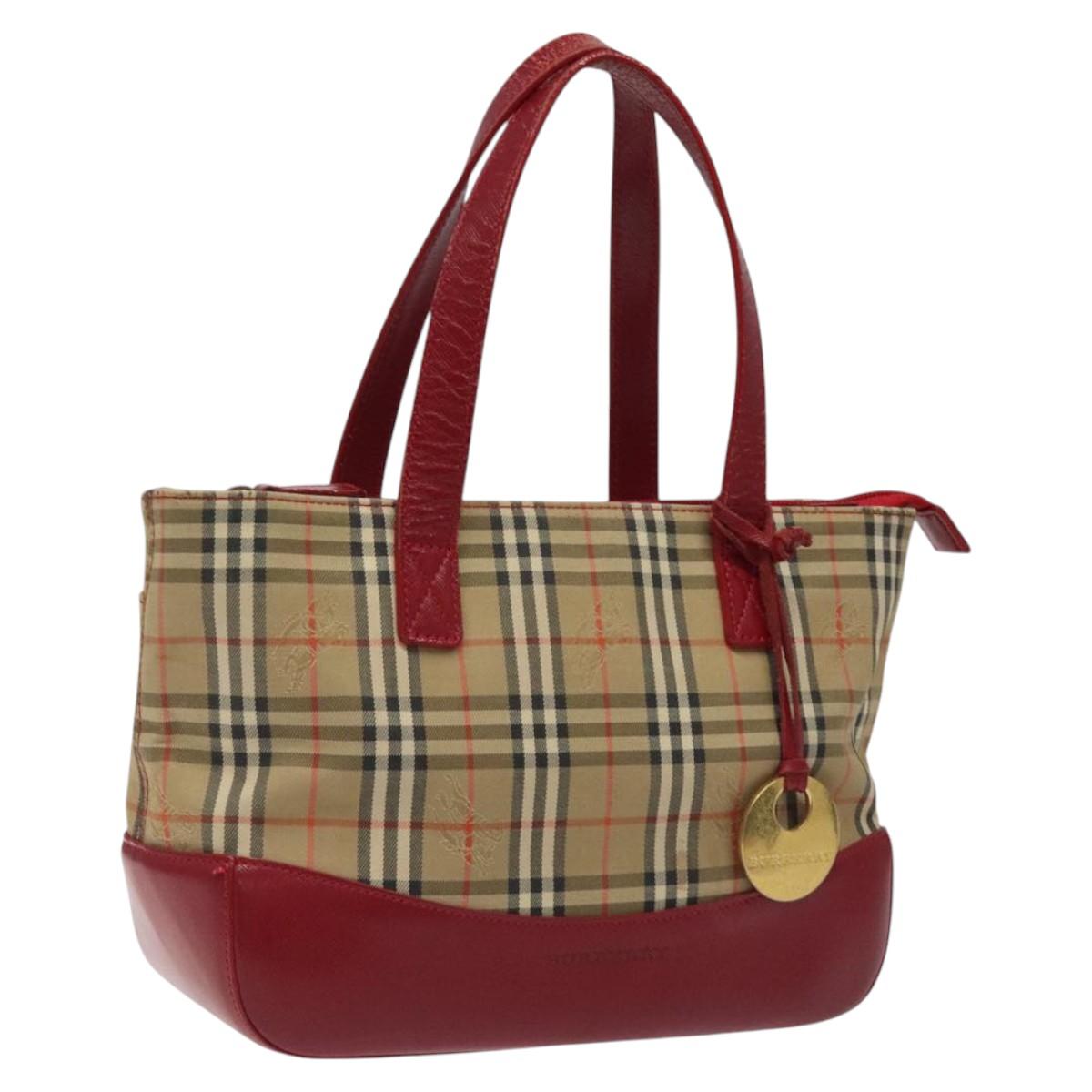 BURBERRY Nova Check Hand Bag Canvas Beige Auth MX108