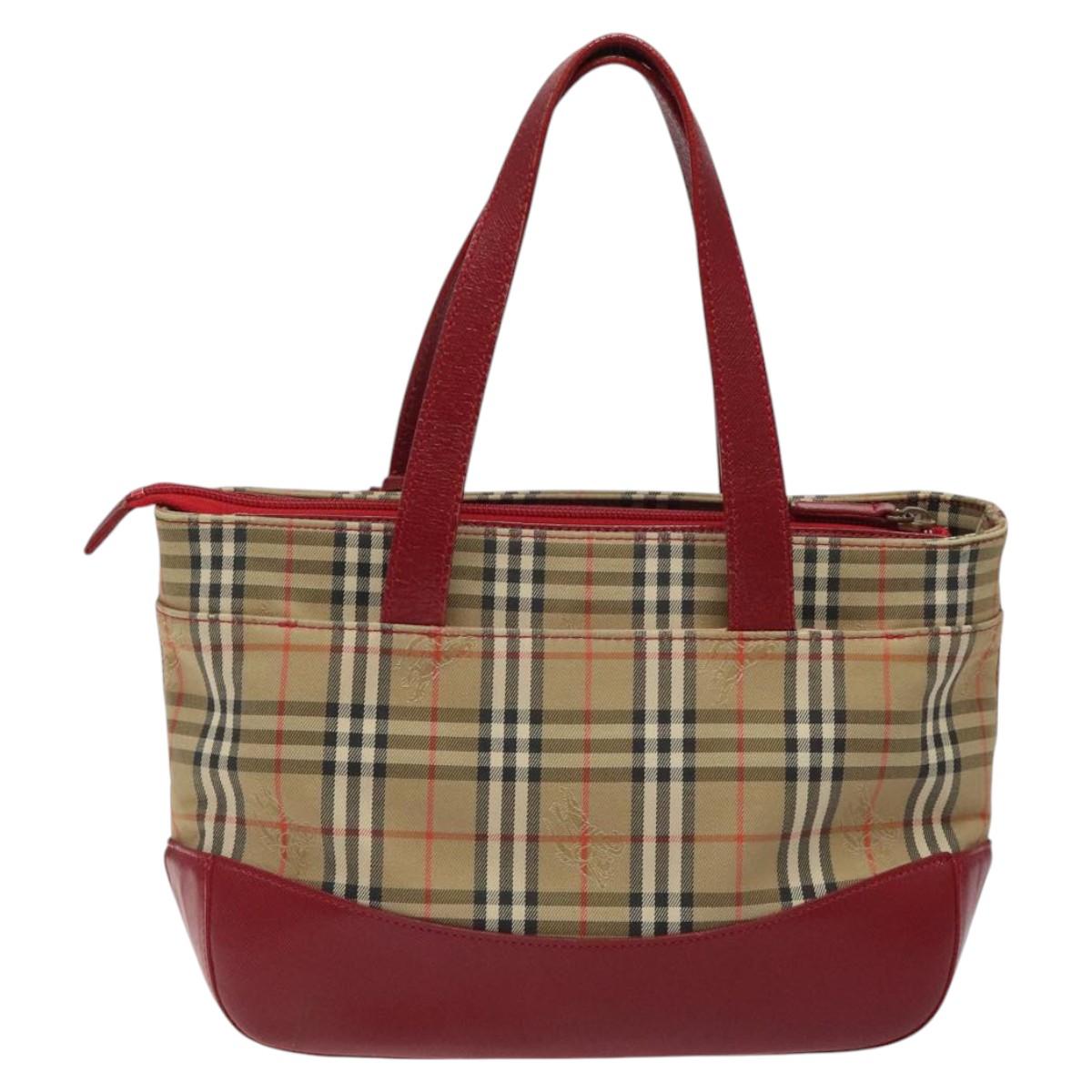 BURBERRY Nova Check Hand Bag Canvas Beige Auth MX108