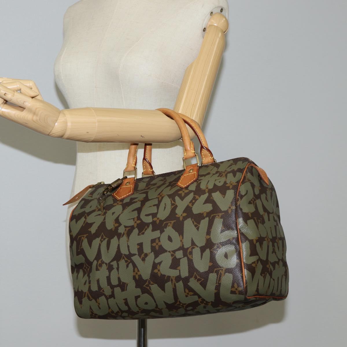 LOUIS VUITTON Monogram Graffiti Speedy 30 Bag Green Khaki M92194 LV Auth MX114AM