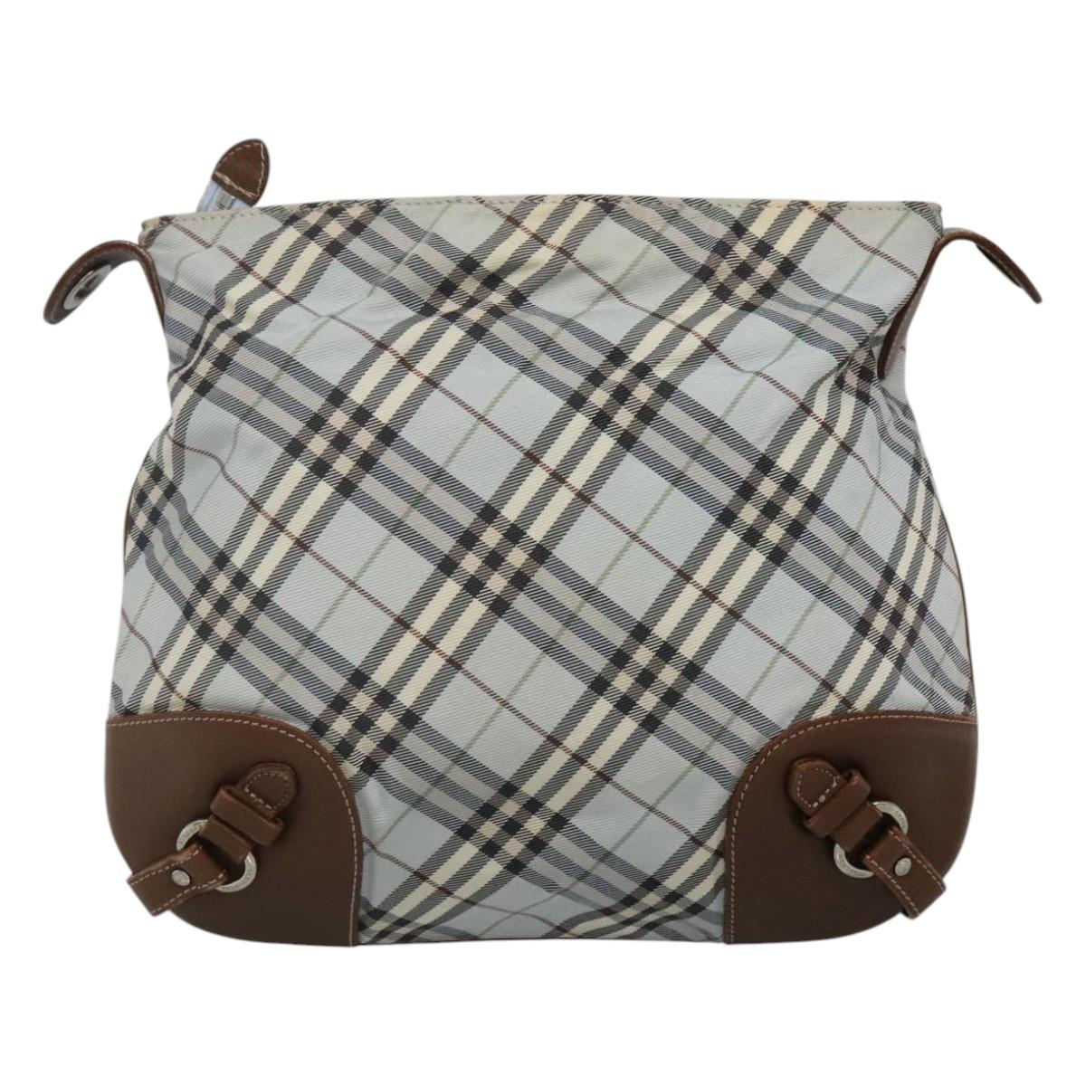 BURBERRY Nova Check Blue Label Shoulder Bag Nylon Light Blue Auth MX120