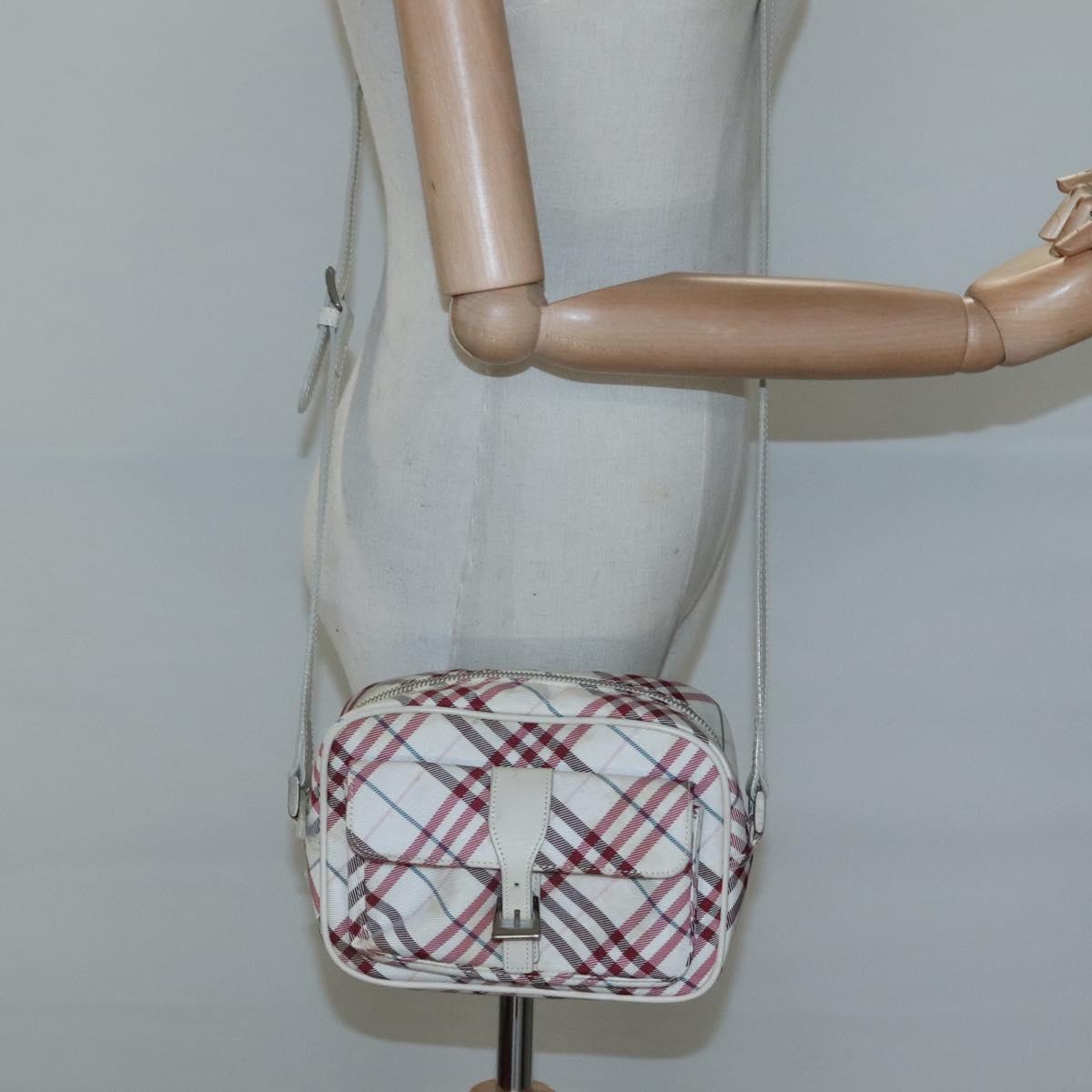 BURBERRY Nova Check Blue Label Shoulder Bag Nylon Red Auth MX126
