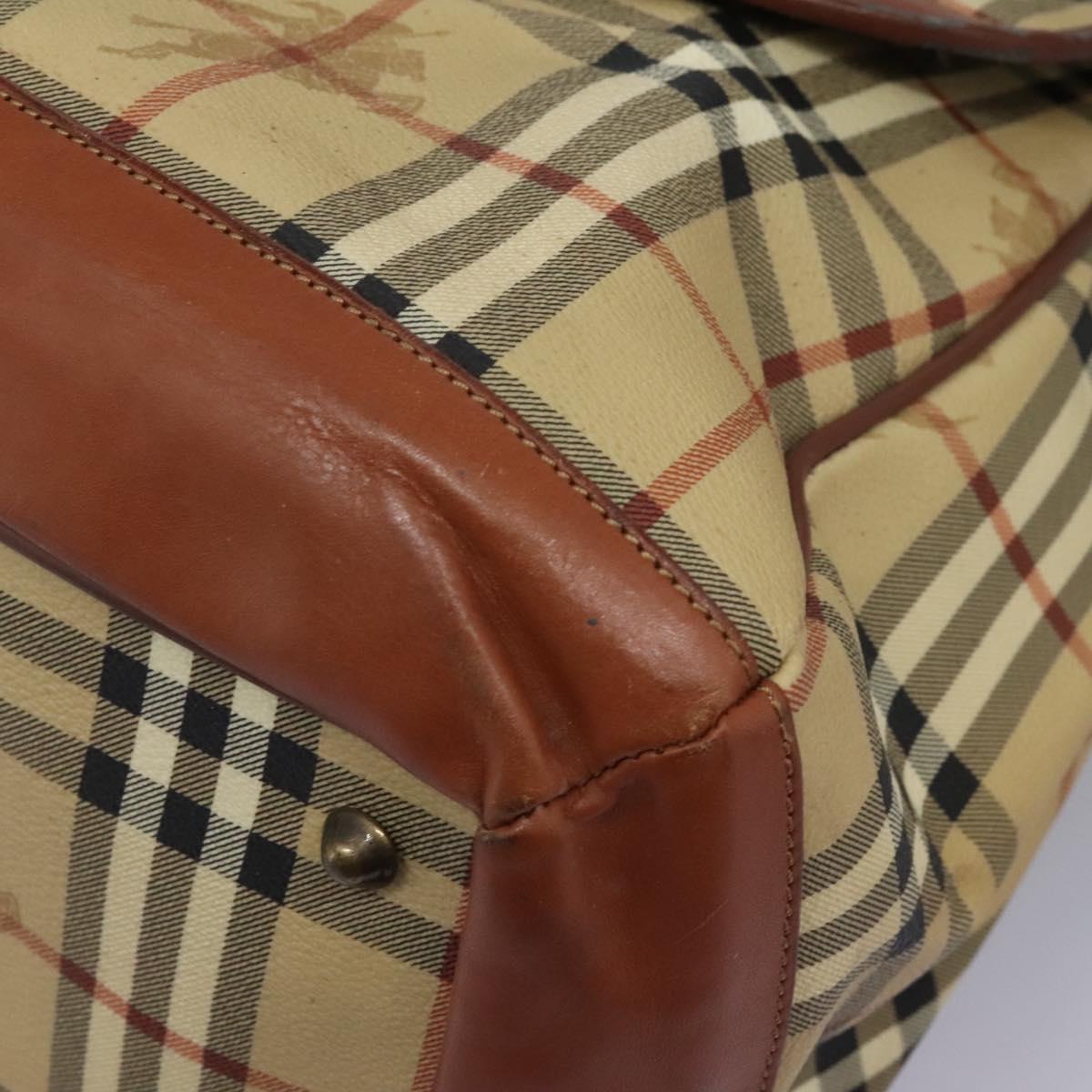 Burberrys Nova Check Boston Bag PVC 2way Beige Auth MX139