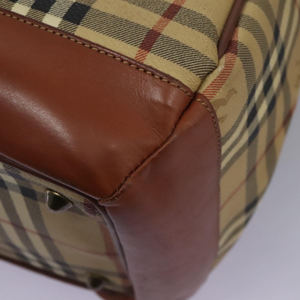 Burberrys Nova Check Boston Bag PVC 2way Beige Auth MX139