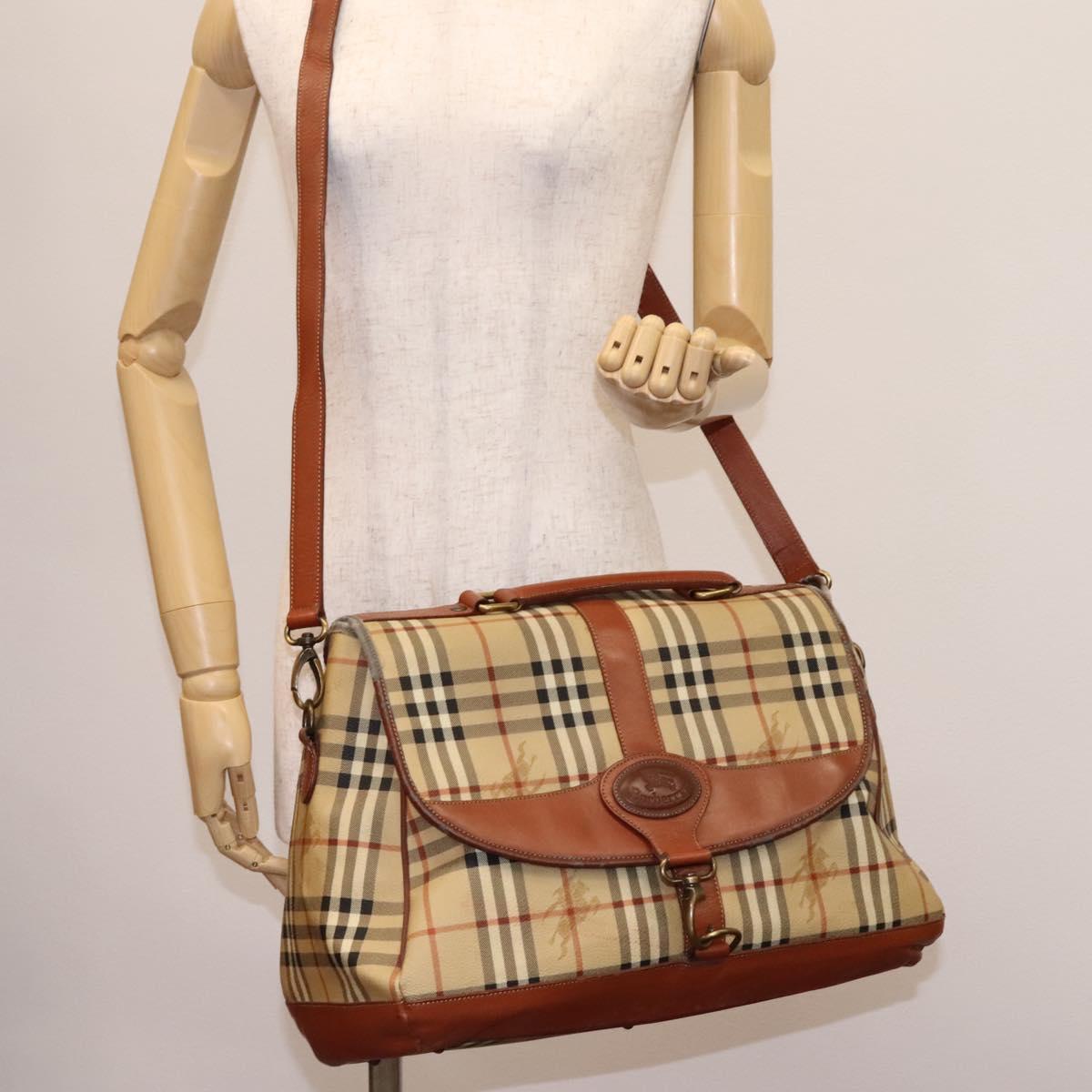 Burberrys Nova Check Boston Bag PVC 2way Beige Auth MX139