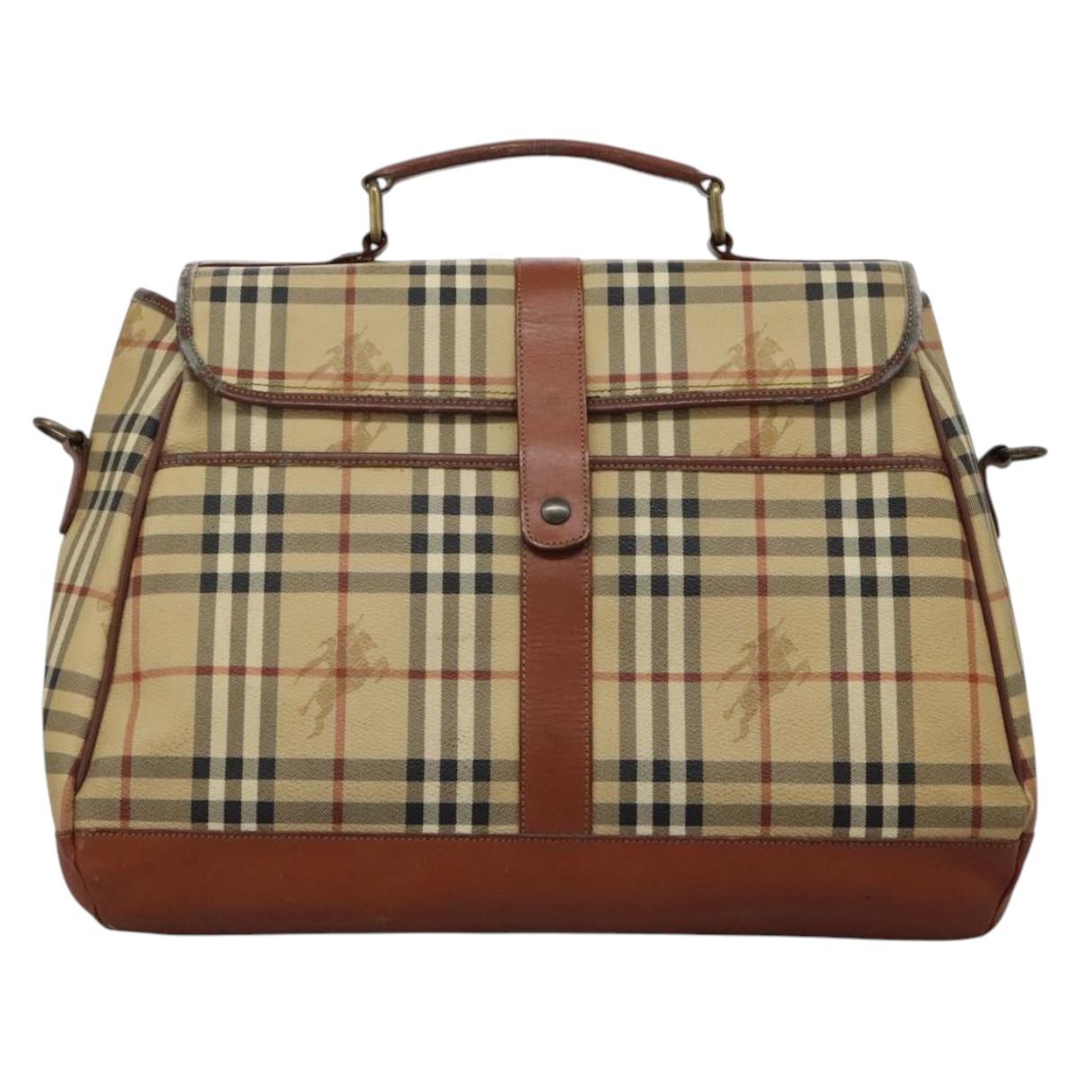 Burberrys Nova Check Boston Bag PVC 2way Beige Auth MX139