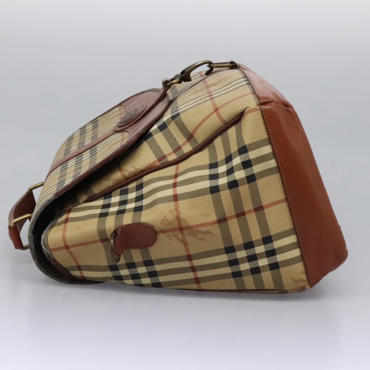 Burberrys Nova Check Boston Bag PVC 2way Beige Auth MX139
