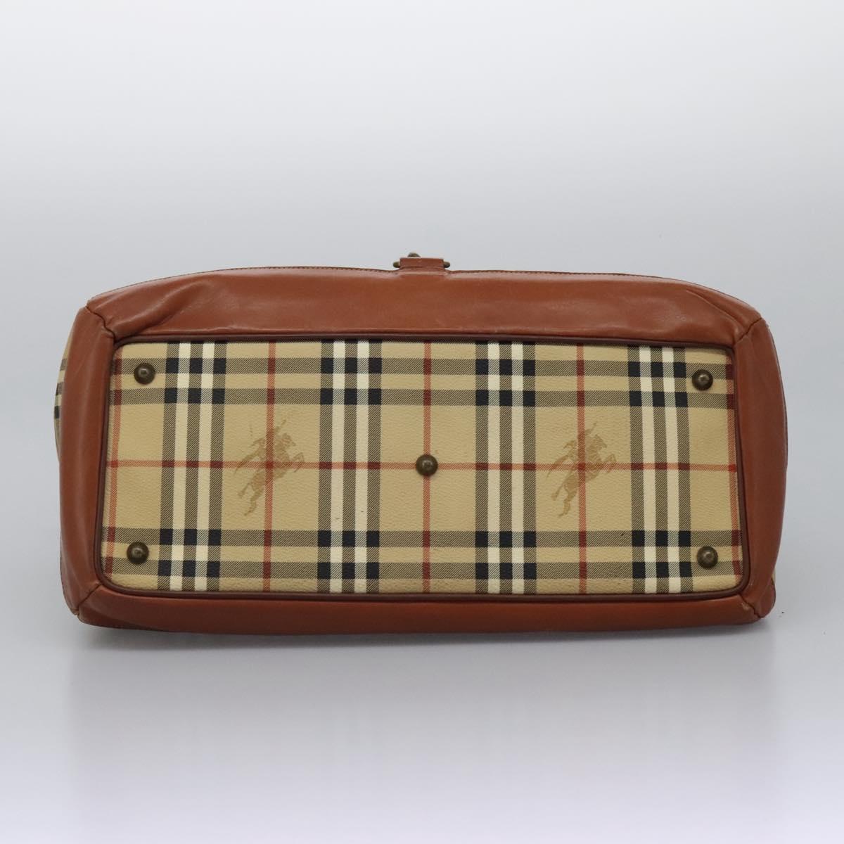 Burberrys Nova Check Boston Bag PVC 2way Beige Auth MX139