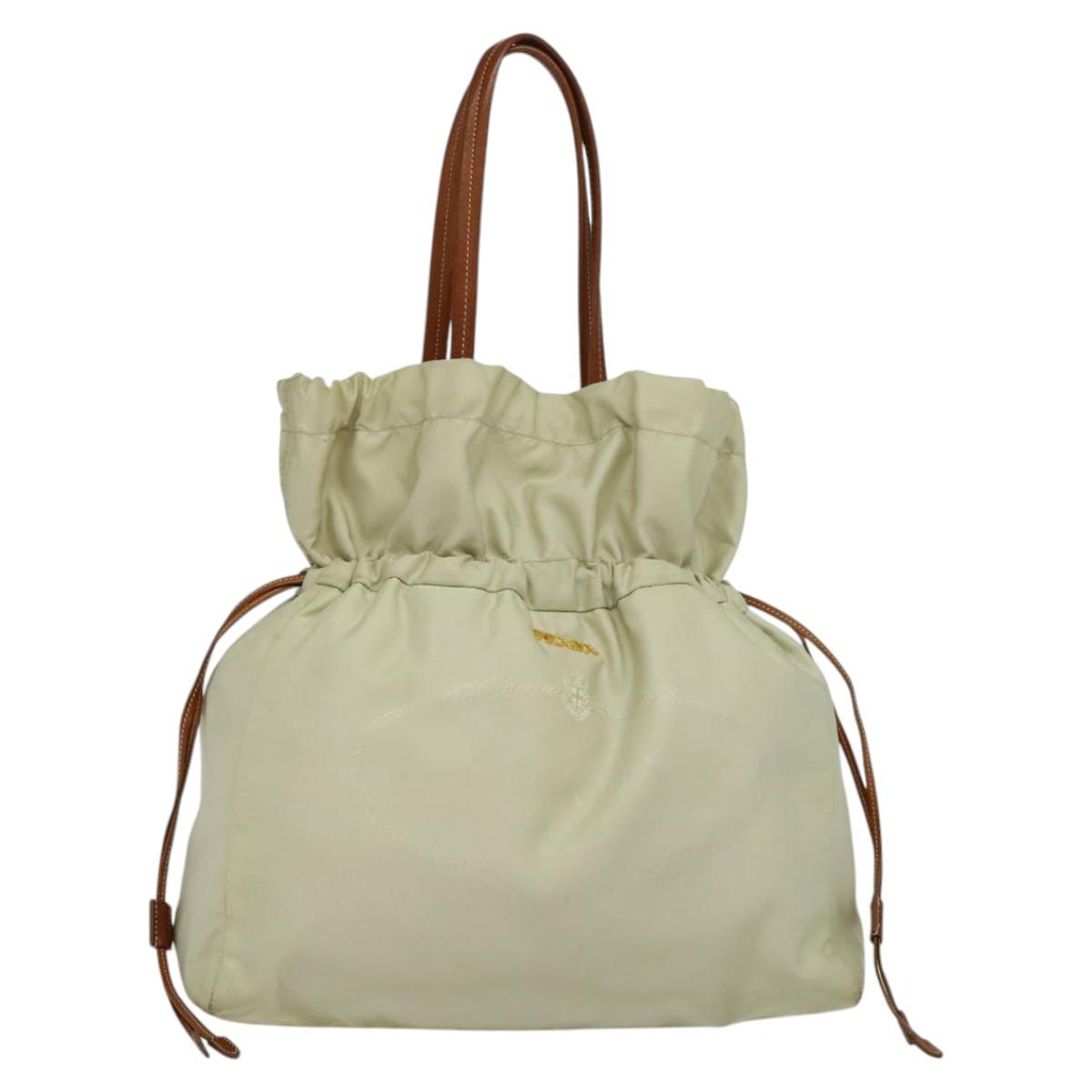PRADA Shoulder Bag Nylon Beige Gold Auth MX164