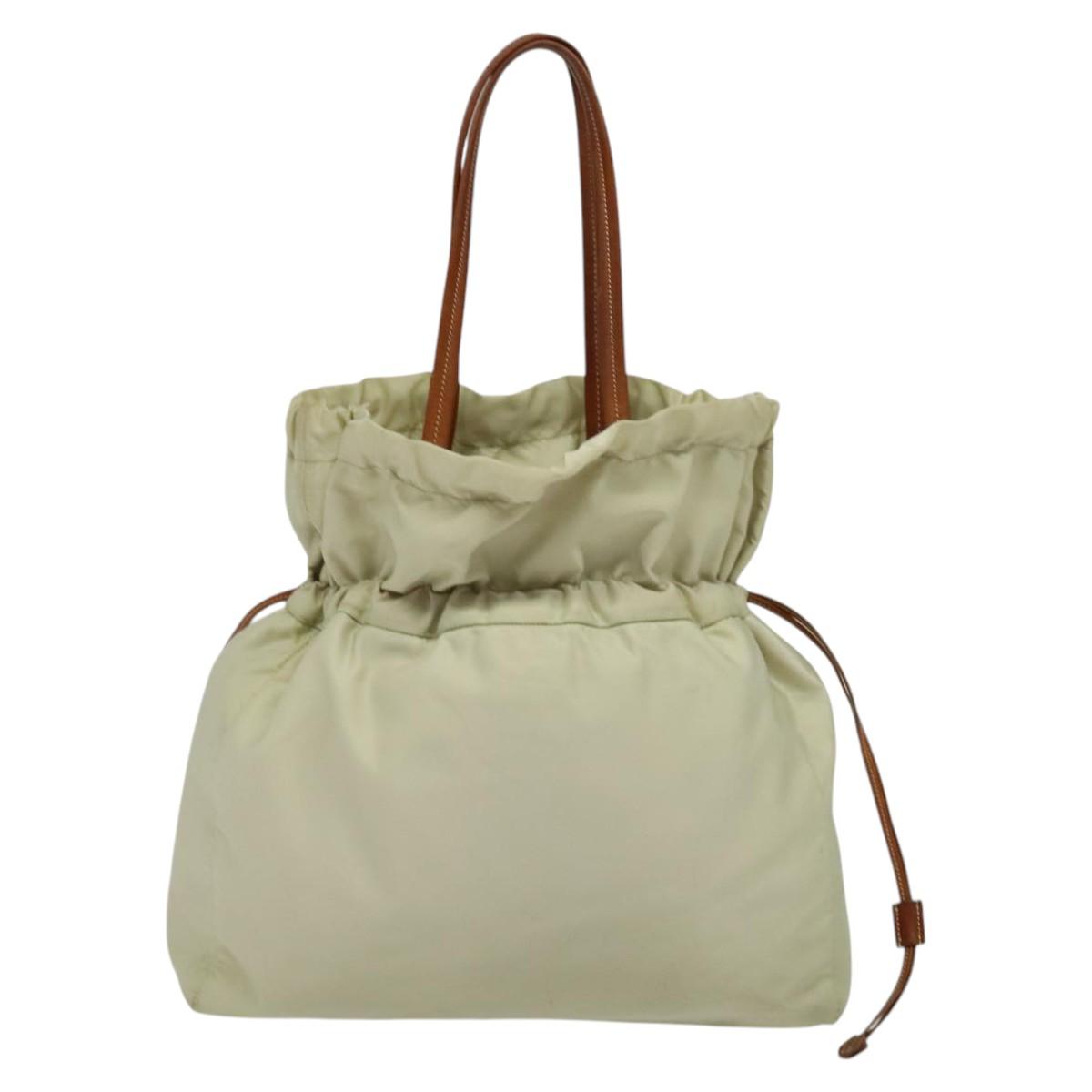 PRADA Shoulder Bag Nylon Beige Gold Auth MX164