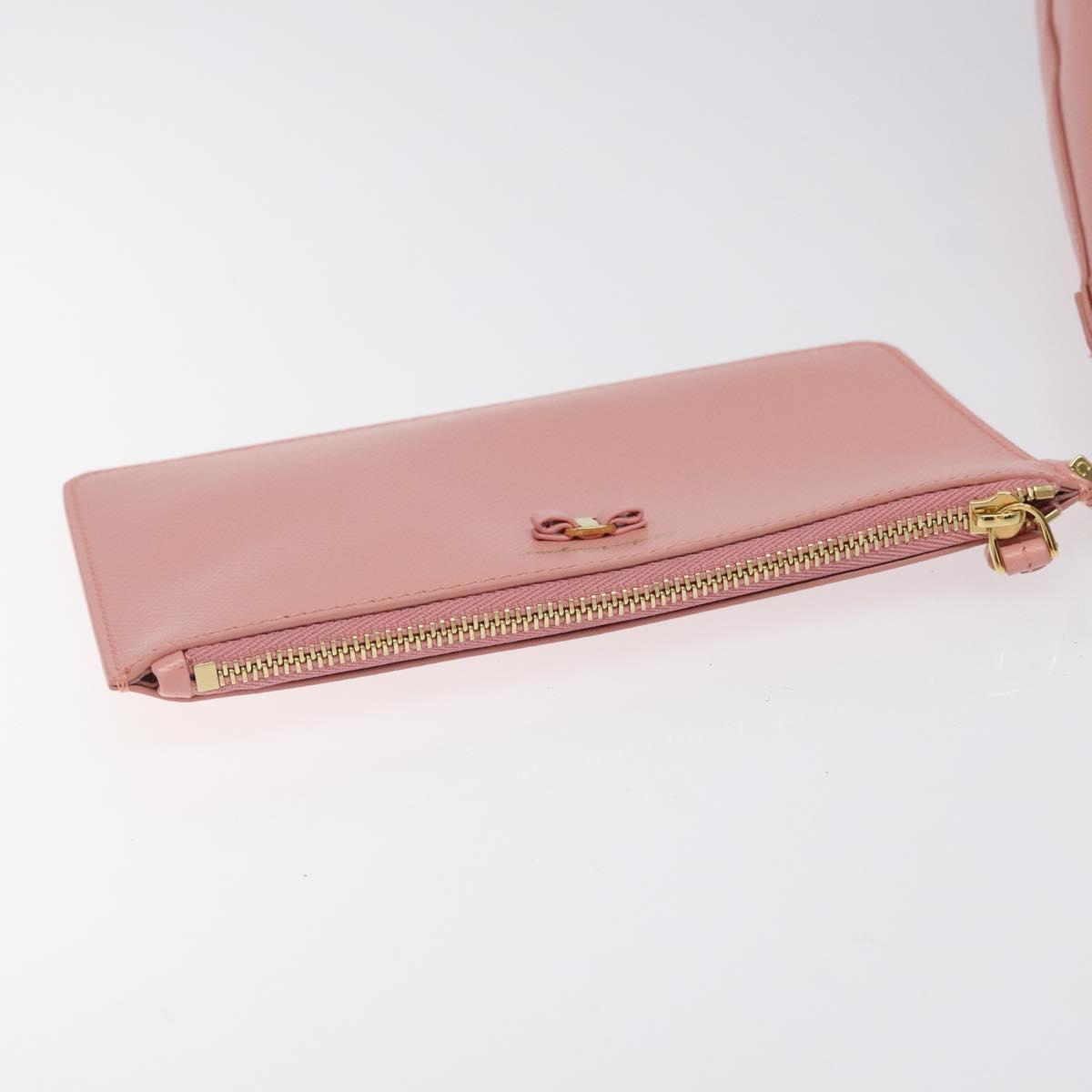 Salvatore Ferragamo Shoulder Bag Leather Pink Gold Auth MX166V