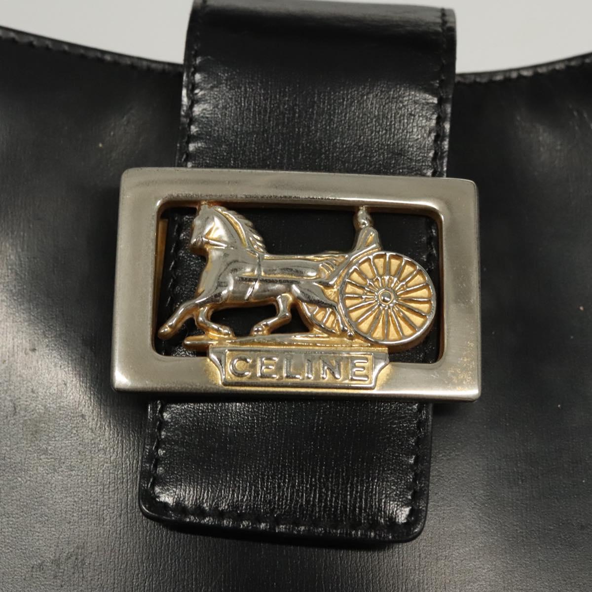 CELINE Shoulder Bag Leather Black Gold Auth MX169