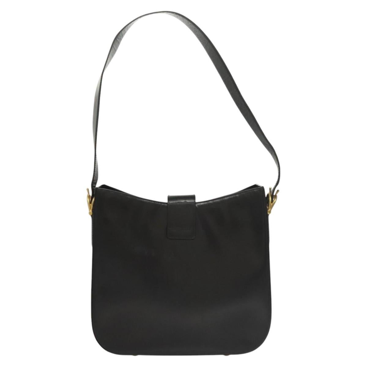 CELINE Shoulder Bag Leather Black Gold Auth MX169