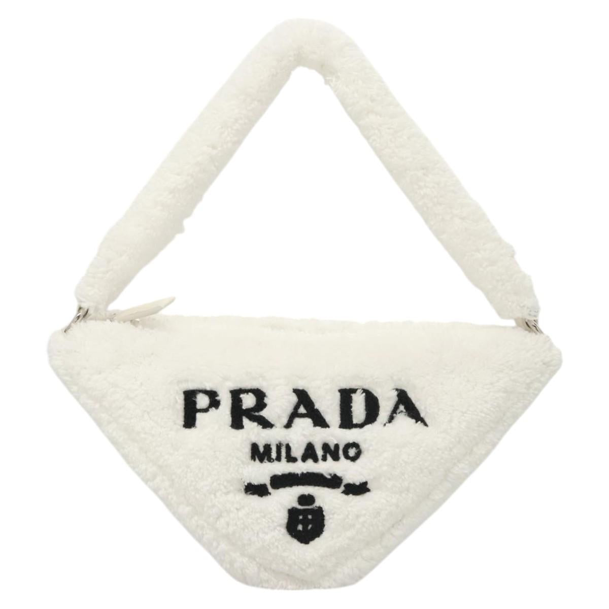 PRADA Shoulder Bag Pile White Silver Auth MX183SAM