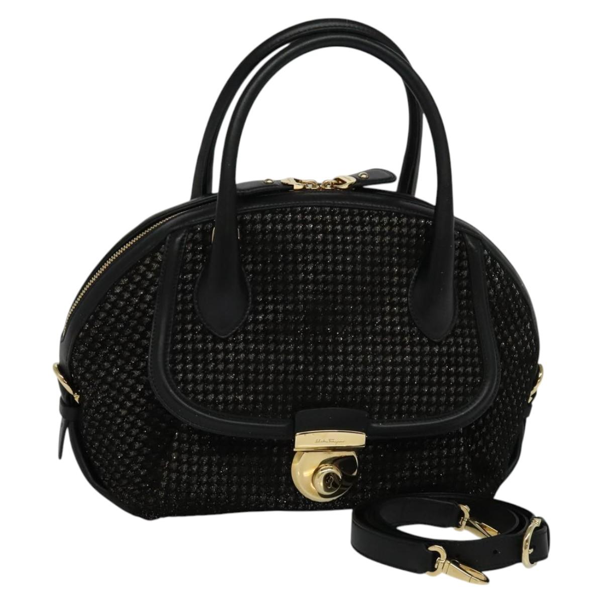 Salvatore Ferragamo Hand Bag Leather 2way Black Gold Auth MX189