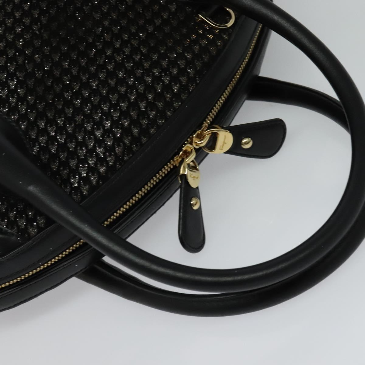 Salvatore Ferragamo Hand Bag Leather 2way Black Gold Auth MX189