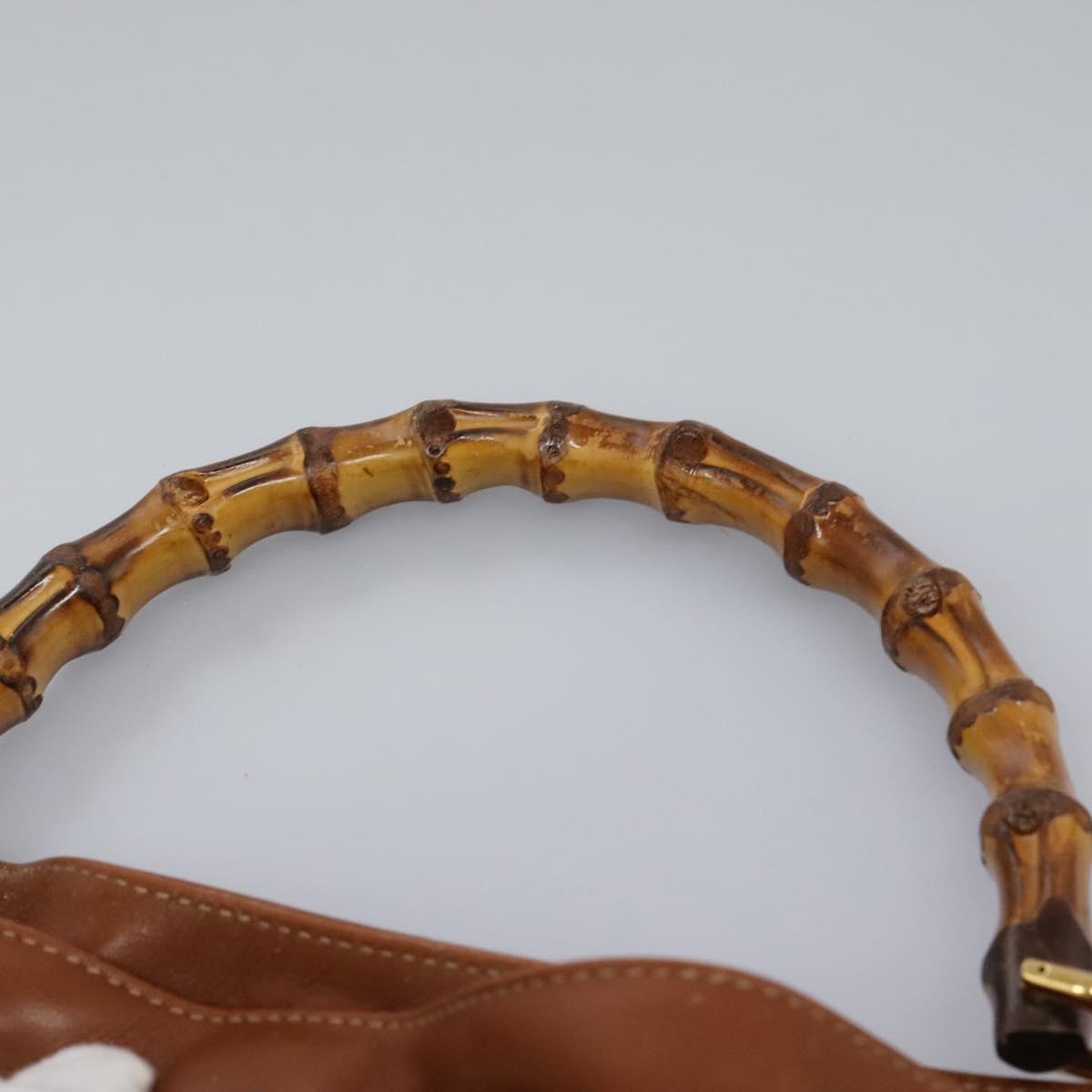 GUCCI Bamboo Hand Bag Leather 2way Brown Gold Auth MX203