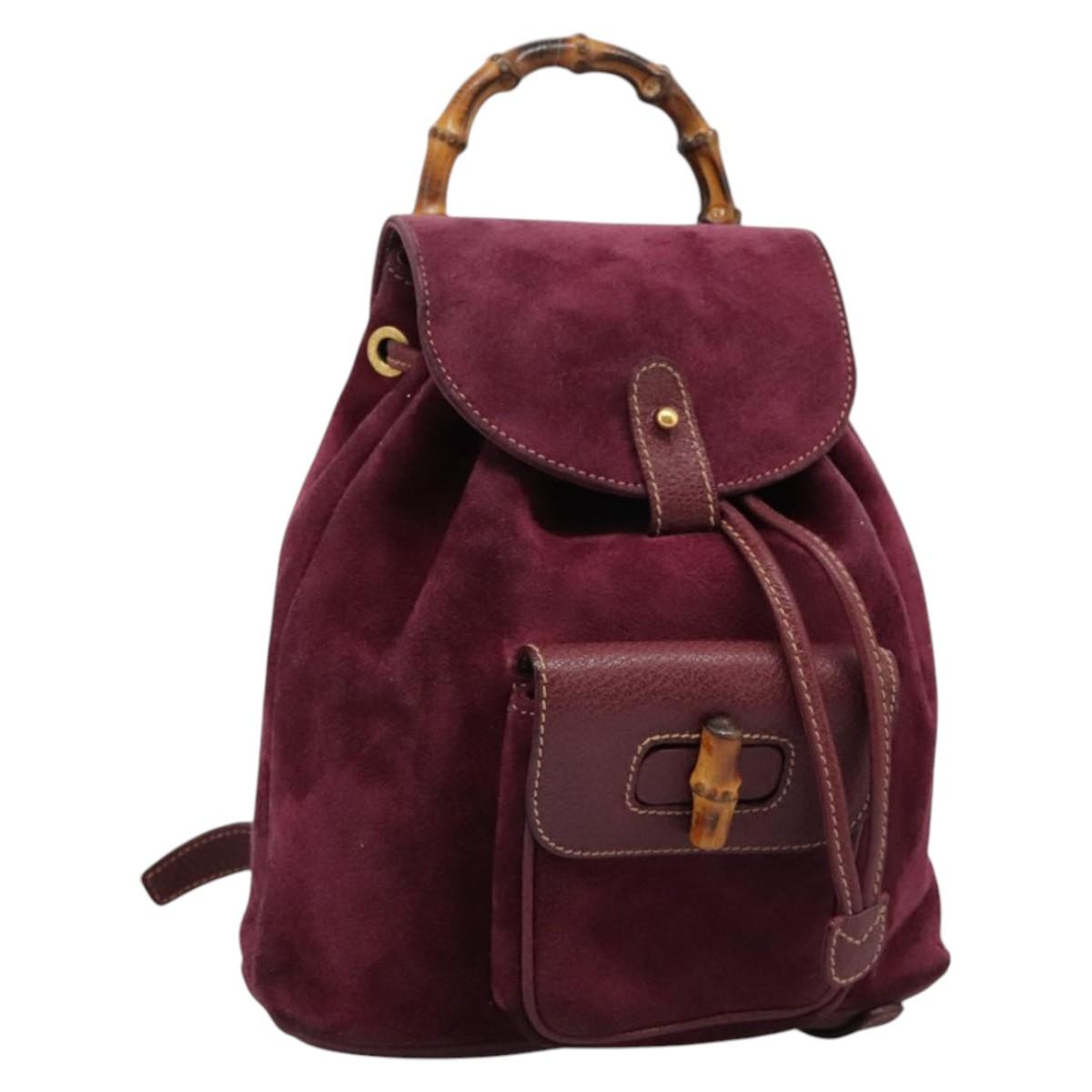 GUCCI Bamboo Backpack Suede Purple Gold 003 1956 0030 Auth MX204