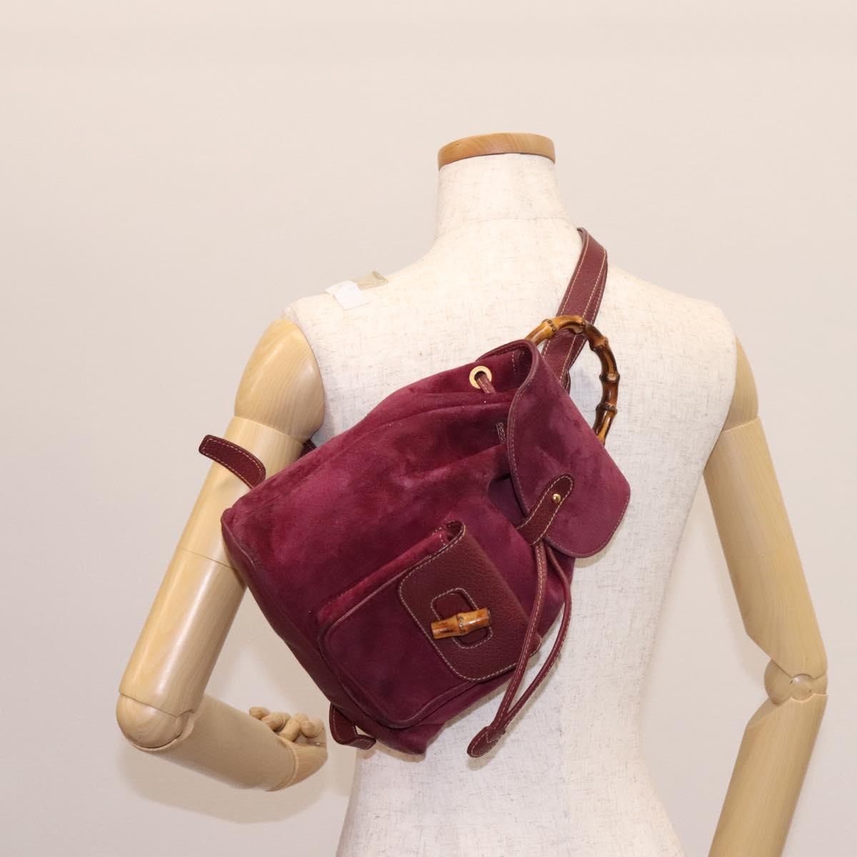GUCCI Bamboo Backpack Suede Purple Gold 003 1956 0030 Auth MX204