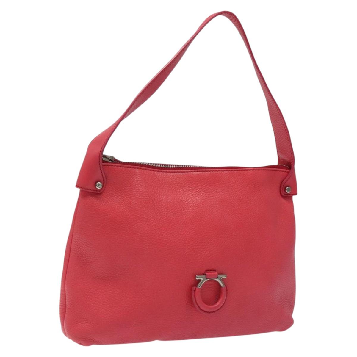 Salvatore Ferragamo Gancini Shoulder Bag Leather Pink Silver Auth MX210