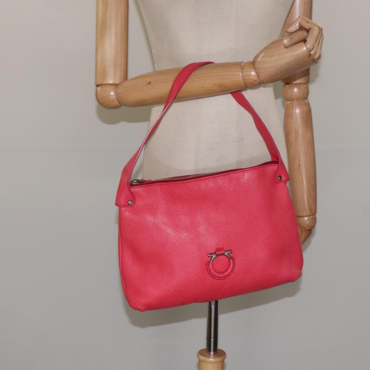 Salvatore Ferragamo Gancini Shoulder Bag Leather Pink Silver Auth MX210