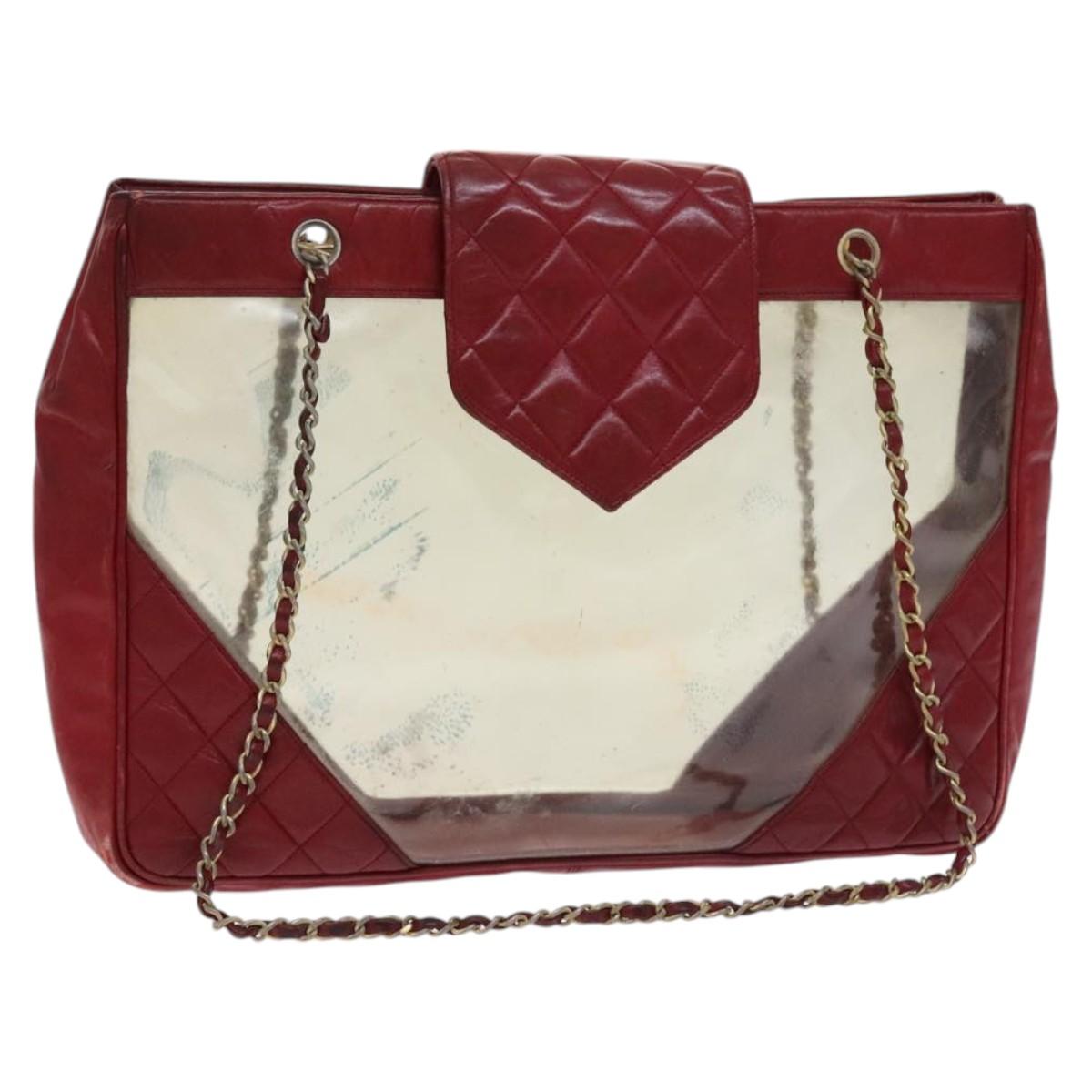 CHANEL Matelasse Chain Shoulder Bag Vinyl Red CC Auth MX212