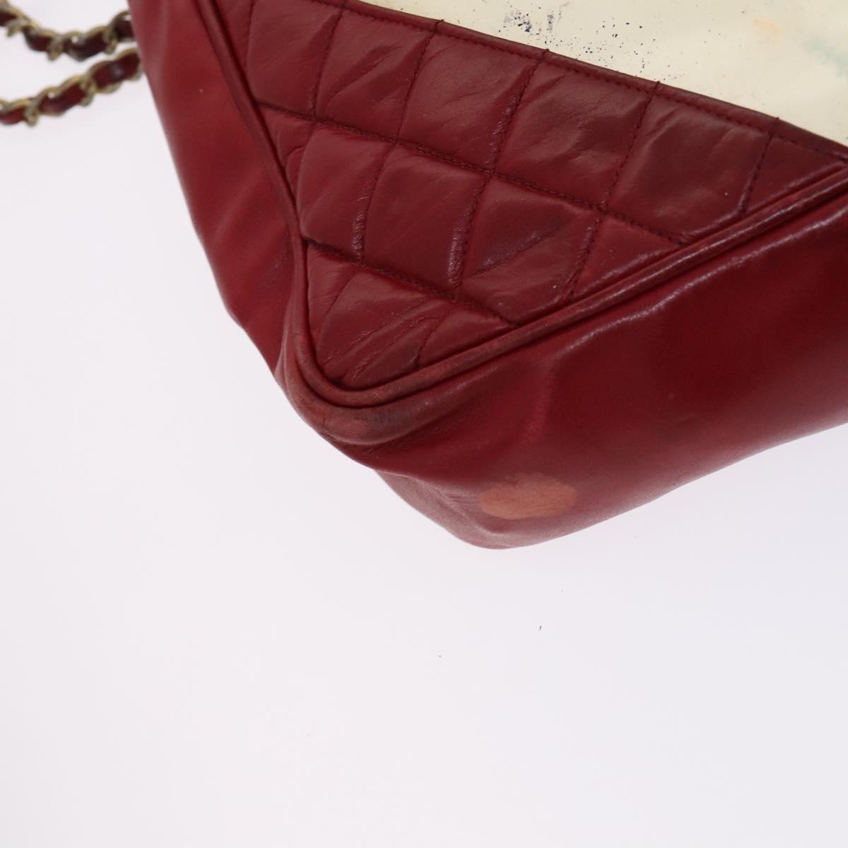 CHANEL Matelasse Chain Shoulder Bag Vinyl Red CC Auth MX212