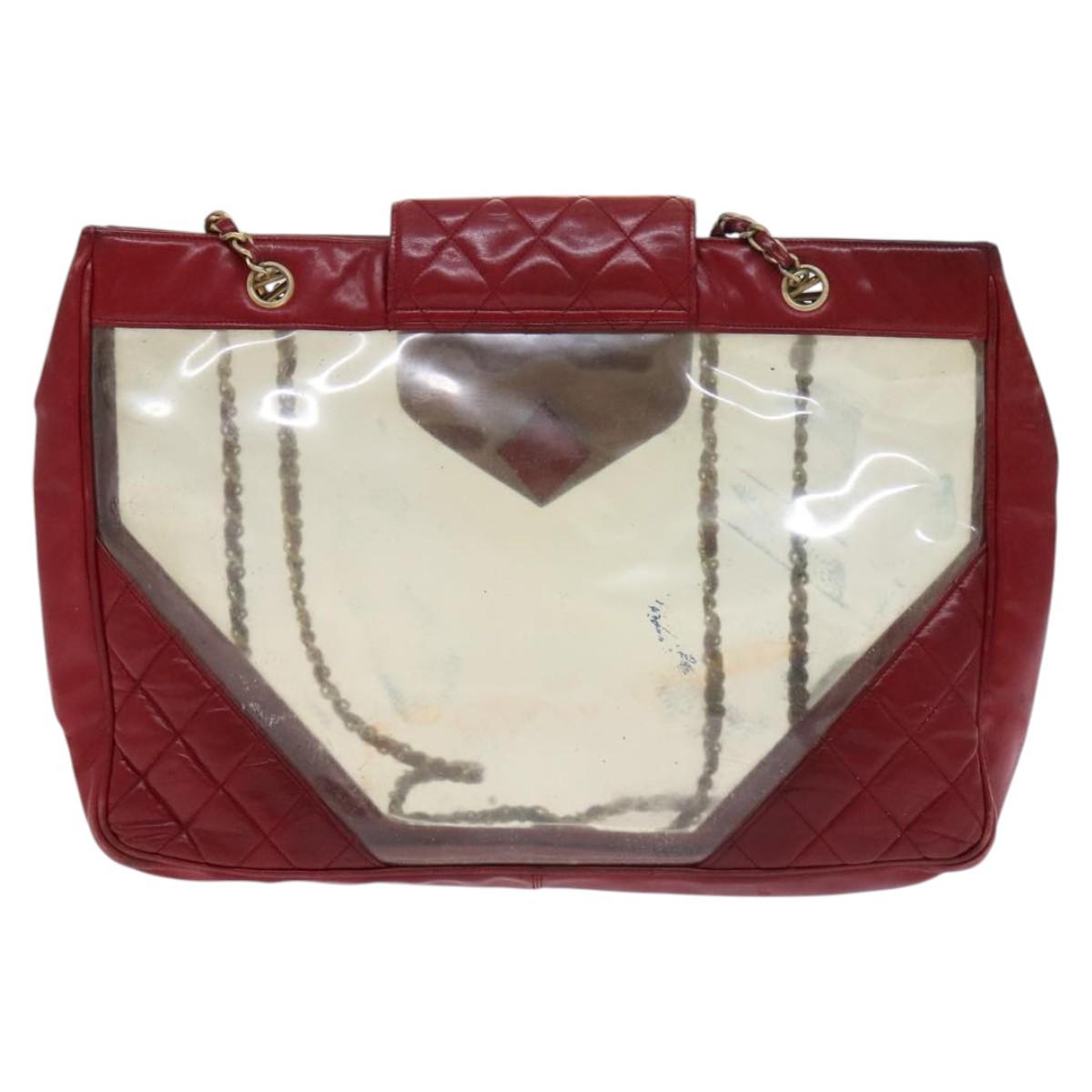 CHANEL Matelasse Chain Shoulder Bag Vinyl Red CC Auth MX212